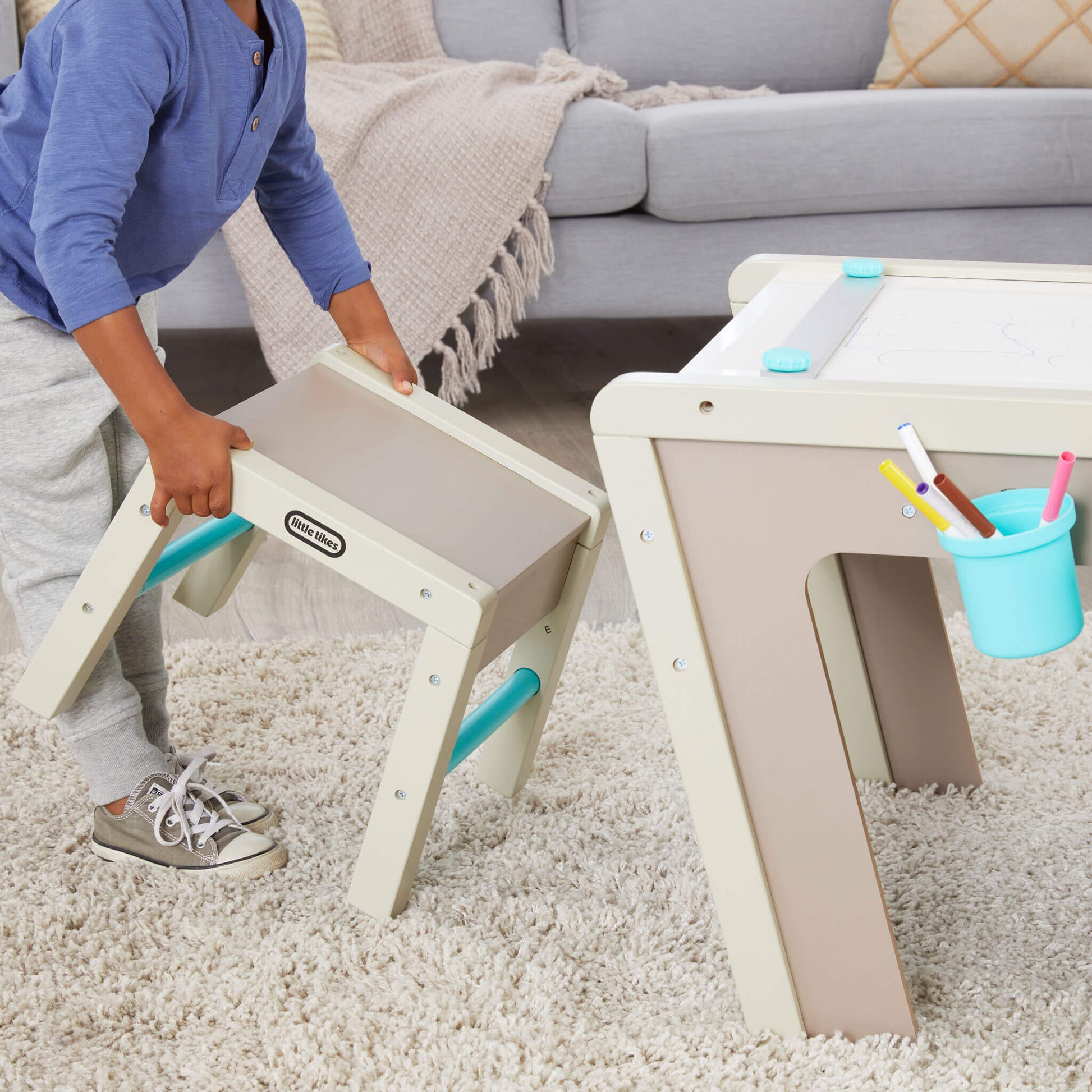 2-in-1 Easel and Art Table – Kids' Wooden Art Station / Little Tikes New